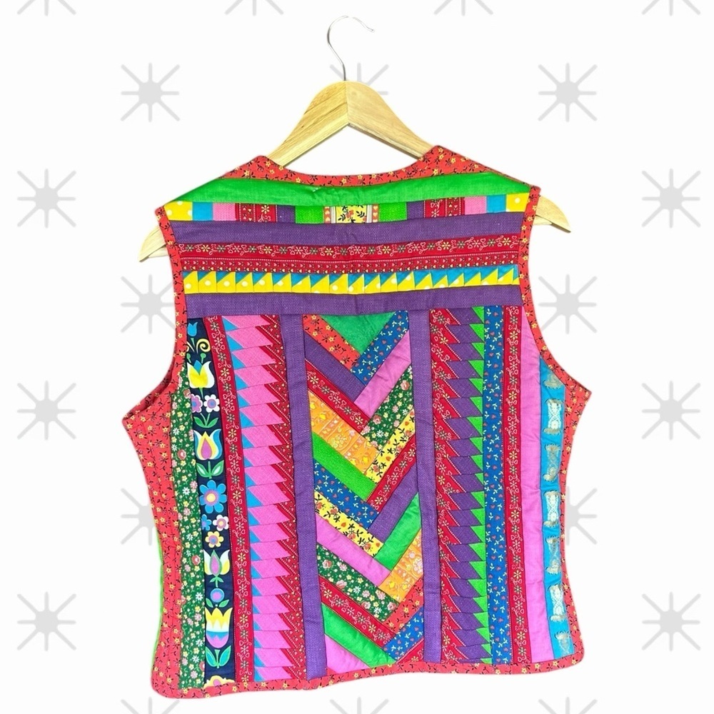 Vibrant Quilted Multicolor Patchwork Vest - Picture 2 of 2